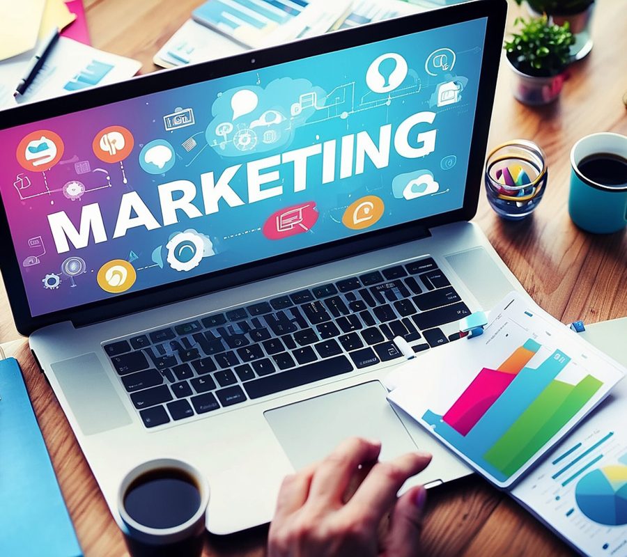 Digital marketing concept on screen. Business and internet concept