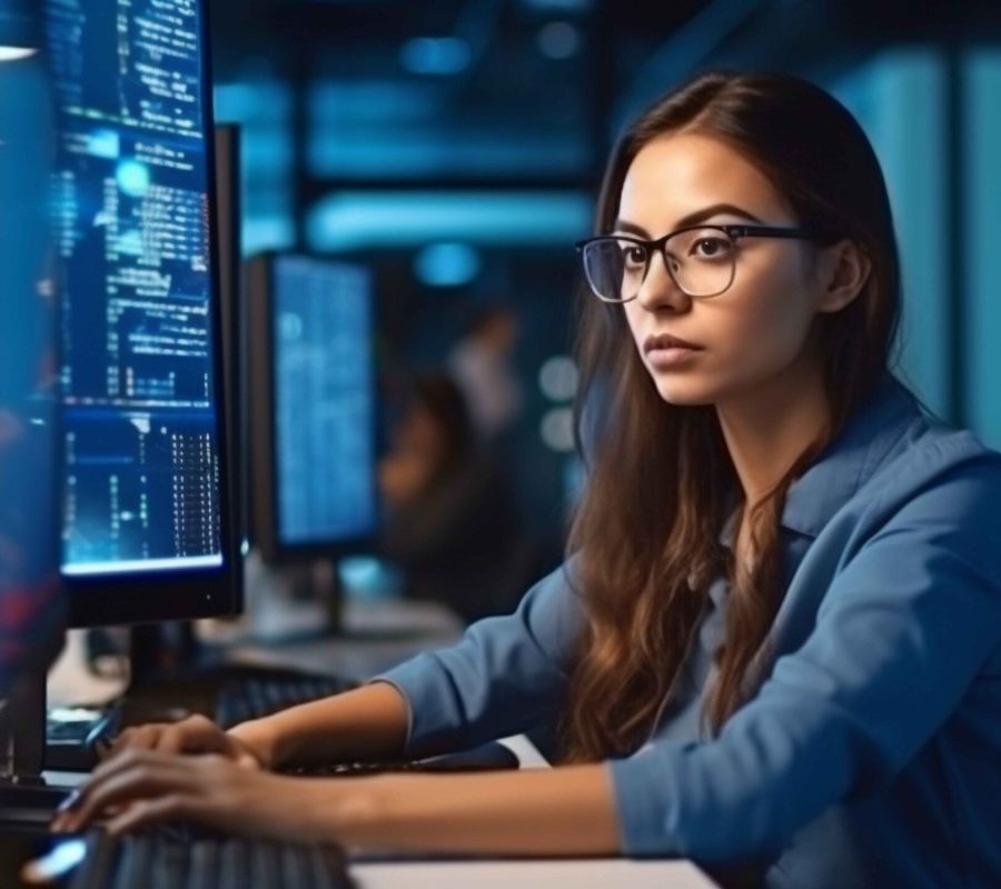 female-programmer-is-writing-it-idea-called-generative-ai-office-while-seated-front-computer-screen